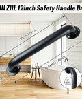 Heavy Duty Pipe Stair Handrail Wall Mounted Safety Grab Bar Twelve Inch Long Industrial Iron Tubes Crafted For Up To Three Hundred Pounds Built Solid As A Rock For Dependable Daily Support in bathroom setting.