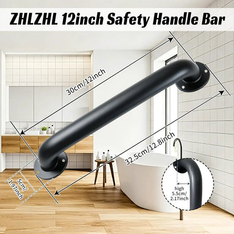 Heavy Duty Pipe Stair Handrail Wall Mounted Safety Grab Bar Twelve Inch Long Industrial Iron Tubes Crafted For Up To Three Hundred Pounds Built Solid As A Rock For Dependable Daily Support in bathroom setting.