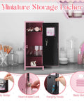 Fresh Pink Metal Mini Locker With Secure Lock And Keys Compact Desktop Organizer For Home Office Decor shown open with hanging hooks and photo holder.