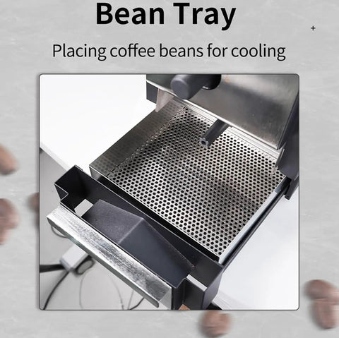 Bean tray for cooling coffee beans in an Electric Coffee Bean Roaster Makes Mastering Fresh Beans A Breeze With Simple Dual Controls.
