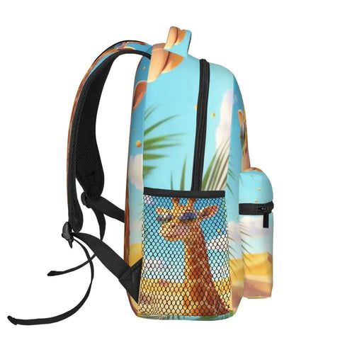 Side view of Cool Giraffe Desert Sunglasses Double Shoulder Backpacks Ideal For Work Hiking Travel And School, canvas daypack.