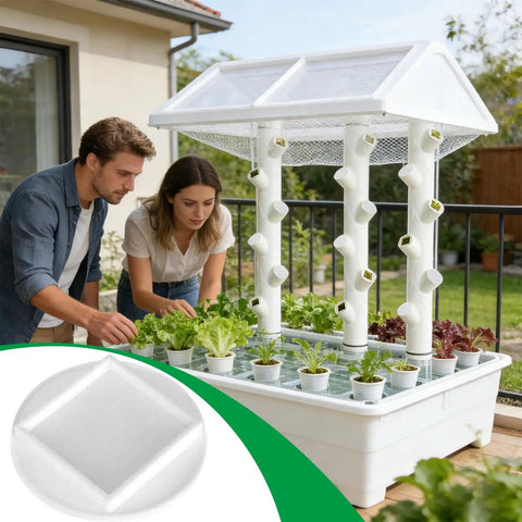 Couple using Hydroponic Spacer Caps Water Tube Guards For Backyard Home Garden Greenhouse Indoor Outdoor Leakproof Snapfit System Covers