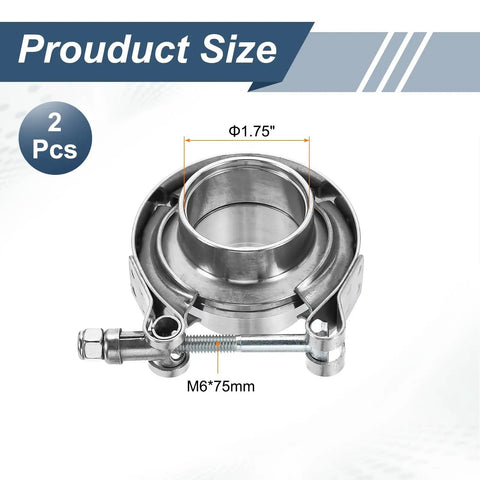Built To Last V Band Clamp With Flange 1.5 Inch 304 Stainless Steel Exhaust Clamp Kit showing 1.75 inch diameter and M6x75mm bolt