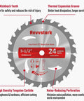 Revvstark 5-1/2in carbide circular saw blade, 24T, 10mm arbor, wood/plastic use, front view