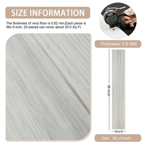 Peel And Stick Floor Tiles 30 Sq Ft Pack With Natural Wood Look Vinyl Plank Flooring No Mess Easy Install Self Adhesive Waterproof And Durable For Bedroom Kitchen RV Bathroom And Living Room 36 In By 6 In Size Information