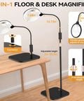 10X Magnification LED Lighted Magnifier With Stand And 7 Inch Lens For Reading And Detail Work, Rechargeable Floor Or Desk Lamp