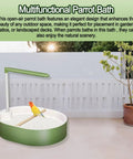 Parrot Shower Bath With USB Pump, Automatic Water Circulation Fountain For Parakeets And Pet Birds on patio with plant