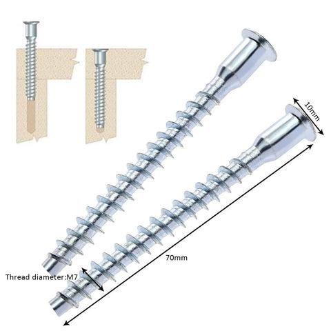 M7x70mm hex socket countersunk self-tapping furniture screws for cabinets and panels, flat head, carbon steel zinc plated.