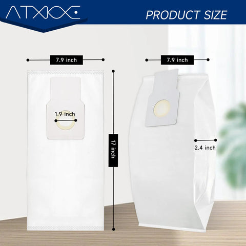 Six Pack Type O Vacuum Dust Replacement Bags for Upright Vacuums, product dimensions 7.9 x 17 x 2.4 inches, side view