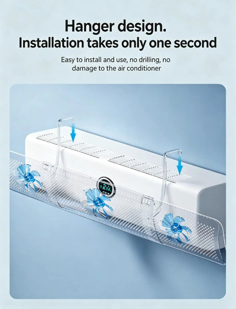 Adjustable air conditioner vent guide with hanger design, easy installation for wall mounted units, improves airflow.