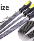 Rugged Workhorse Three Piece Wood Rasp File Set Featuring Round Half Round And Flat Profiles For Quick Shape Ups with rubber handles.