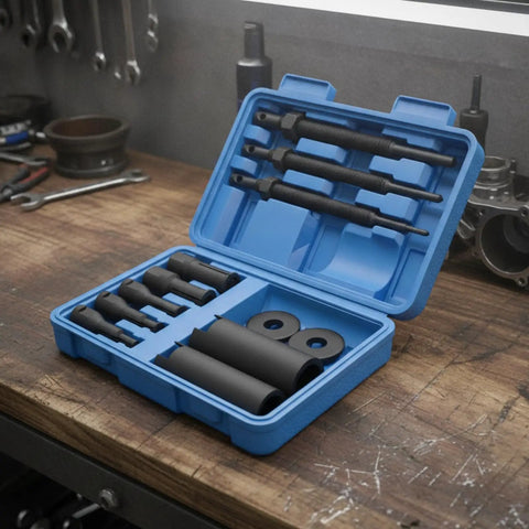 Heavy Duty Internal Bearing Puller Kit Extraction Tool 12 Pieces With Puller Rods Adapters Washers Heat Treated 45 Steel Built Tough For Hard Mechanical Work open case
