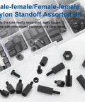 2-Set Nylon Hex Standoff Kit With Male And Female Spacers, Plastic Screws And Nuts, M2, M2.5, M3, M4 Sizes, Insulation Spacer Set, 192-Piece Assortment For Precise Spacing And Stable Alignment. Black nylon hex standoffs in compartment tray