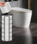Free Standing Toilet Paper Organizer Stand With Three Roll Capacity Rustproof Metal Bathroom Accessory Matte Black Roll Holder