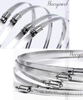Stainless Steel Hose Clamp Set With Adjustable Worm Gear, 12 To 15.7 Inch Range, Five Pack, Round Edge Design for hose protection