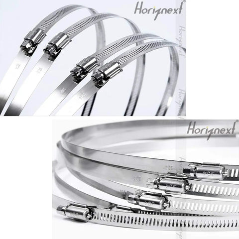 Stainless Steel Hose Clamp Set With Adjustable Worm Gear, 12 To 15.7 Inch Range, Five Pack, Round Edge Design for hose protection
