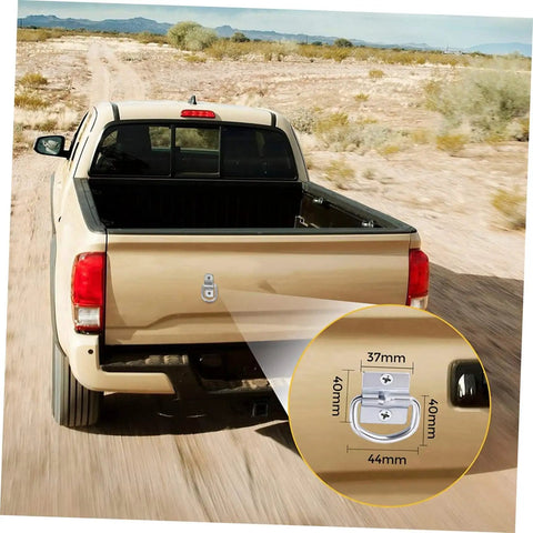 Bomb Proof D Ring Tie Down Anchor Rings For Car Floor Mount Zinc Plated Carbon Steel Lashing Hardware Built Tough To Strap Down Your Gear And Shop Stuff Dead Tight on a truck bed.