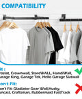 Slatwall U Shaped Hangrail 24x12 Inch Tubing For Retail Displays And Home Garment Storage Durable Steel With Powder Coat Universal Fit On Most Slatwall Panels For Garage And Closet Organization showing compatibility list.