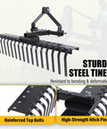 50 Inch Landscape Rake For Category Zero Tractors With Three Point Hitch And Five Position Angle Adjustment, Steel Powder Coated Black