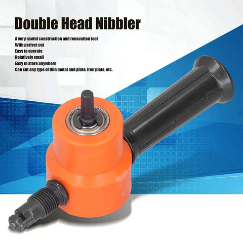 Beefy Pro Grade Double Head Nibbler 360 Degree Adjustable Heavy Duty Metal Drill Attachment for cutting sheets and DIY projects