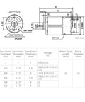 Technical diagram of RS550 21V Replacement Motor With 14 Tooth Gear For Mini Rechargeable Hand Saw showing dimensions and specifications.
