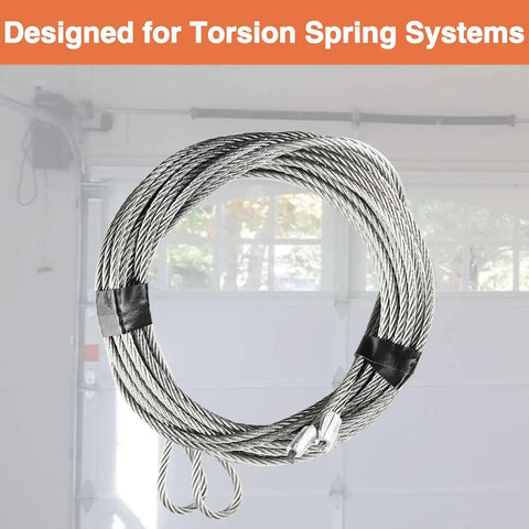 2 Pack 13.5 Foot Garage Door Cable Kit For 12 Foot Tall Doors With 1/8 Inch 304 Stainless Steel Wire 7x7 Construction Safety Cable 13 Feet 6 Inches Long Torsion Spring Replacement Tough As Nails Heavy Duty
