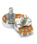 Alpha Pots Linear B250k Tone Potentiometer for Electric Guitars and Basses with 6mm Split Shaft, chrome finish, side view.