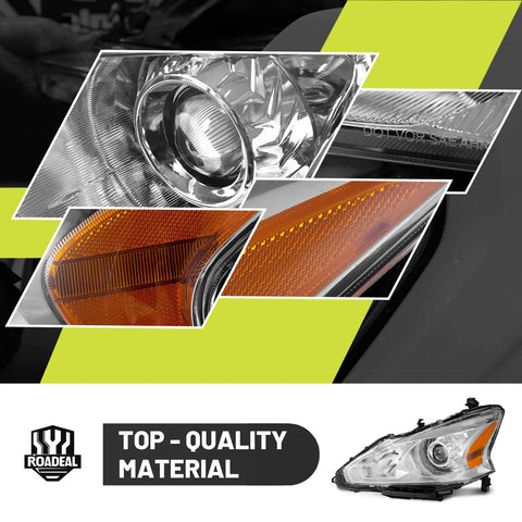 Close-up of Halogen Headlights With Bulbs For 2013 2014 2015 Nissan Altima 4 Door Driver And Passenger Side Replacement