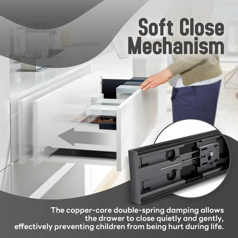 Soft Close Drawer Slides 1 Pair 12 To 24 Inch Full Extension Cabinet Runners With 100 Lb Load Capacity Side Mount Ball Bearing Metal Dresser Black 22 Inch, soft close mechanism