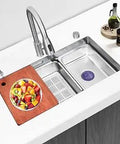 27x18 Inch Kitchen Sink In 304 Stainless Steel With 8 Inch Deep Basin Built In Soap Dispenser Dual Track Cutting Board And Pull Type Faucet