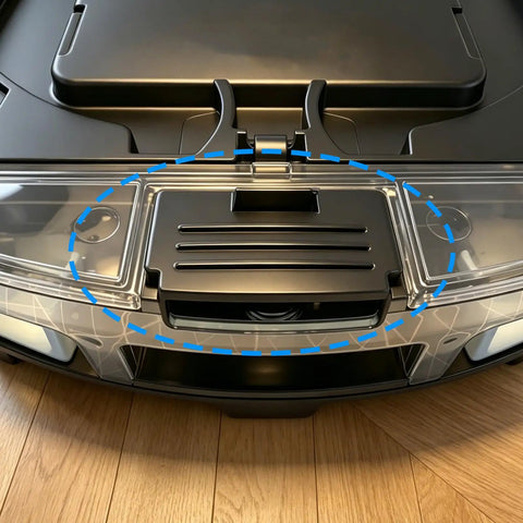 Heavy Duty Robot Vacuum Dust Bin Clip Replacement For Matrix Plus Models, clear plastic latch, top view for securing dust bin.