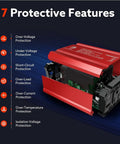 400W Power Inverter Dc 12V To Ac 110V Converter showing seven protective features in red metal housing for vehicle use.