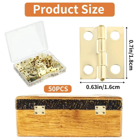 50 Piece Mini Hinges Set For Craft Cabinets And Jewelry Boxes With 200 Screws Gold Finish Flat Butt Hinges