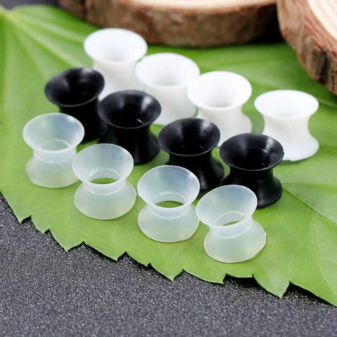 0G Ear Tunnels Kit Ultra Thin Silicone Flesh Flexible Gauges Set Of 6 Pairs Clear White Black For Piercing Expansion Plugs Earlets