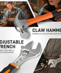 Claw hammer and adjustable wrench from 218 Piece Home Tool Kit With Plastic Toolbox Storage Case Essential DIY Hand Tools for home use