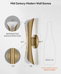 Gold Movie Theater Style Wall Sconce With Up And Down Lighting Dimmable Indoor Mid Century Modern Wall Light dimensions