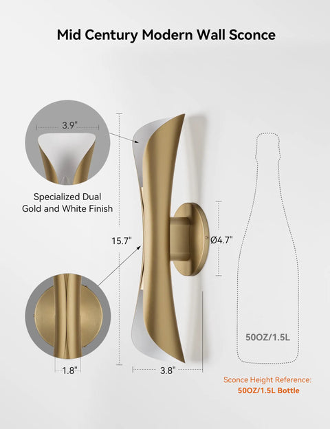 Gold Movie Theater Style Wall Sconce With Up And Down Lighting Dimmable Indoor Mid Century Modern Wall Light dimensions