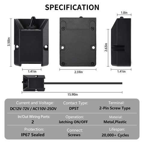 Dimensions of Heavy Duty 12V 30A Waterproof Toggle Switch With Latching On Off IP67 for marine, car applications