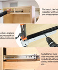 Drawer Slide Jig With Toggle Clamp And Magnetic Arm For Precise Cabinet Installations in use with laser engraved dual scale marks