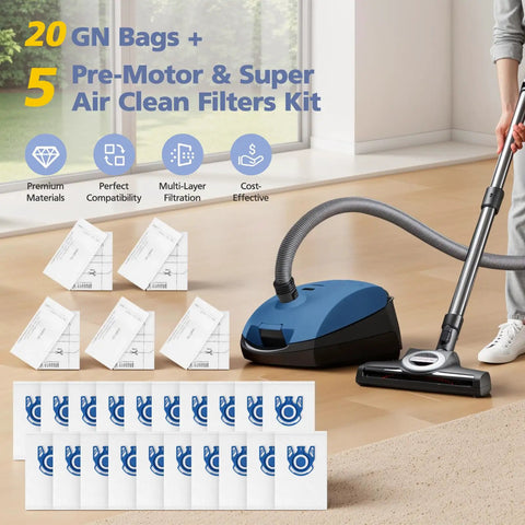 20 Pack 3D AirClean Replacement Vacuum Bags For GN Canister Vacuums Compatible With Classic C1 Complete C2 C3 And S Series Models