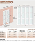 Installation guide for Preassembled Bi Fold Doors For 60 By 80 Inch Openings With Tempered Frosted Glass Closet Barn Door dimensions.