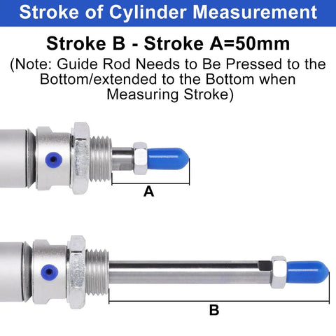 Image showing the stroke measurement of a 16mm Bore Pneumatic Cylinder With 50mm Stroke, Double Acting Single Rod for precise linear motion.