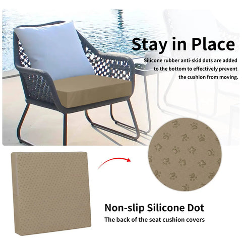 Waterproof Patio Cushion Covers 24x24x4 Inches 4 Pack Non Slip Outdoor Cushion Slipcovers With Zipper Weather Resistant Camel Color for deck furniture