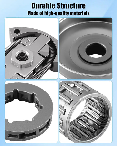 Close-up of clutch drum rim sprocket kit for chainsaw replacement fits Rancher 55 50 51 154 254, showing needle bearing.