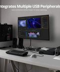 2 Port HDMI KVM Switch Swap Between Two 4K60 Monitors No Sweat Using One Shared Keyboard Mouse And Headphone Setup For Your Ultimate Home Office Or Gaming Rig with USB peripherals on a desk.