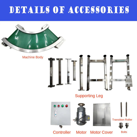 Details of 90 Degree Turn Conveyor With Flat And Curved Layout PVC Belt Stainless Steel Frame Adjustable Speed Control 11.8 Inch
