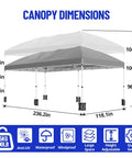Heavy Duty 10 By 20 Pop Up Canopy Tent For Party Bashes And Big Events Commercial Grade with dimensions and features shown.