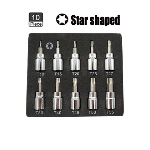 3/8 Inch Heavy Duty Hex Bit Socket Set With Star Shaped Allen Keys For Impact Drills Sturdy Metric Tools Kit to Crush Rusted Bolts Easy, 10-piece T-bit set