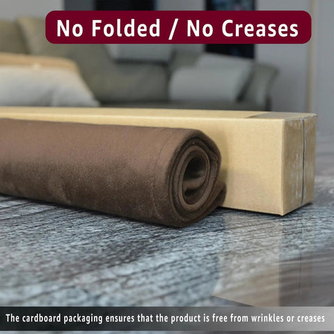 Non Slip Velvet Recliner Chair Cover With Headrest Protector Cozy Velour Slipcover rolled on table, shown in packaging.
