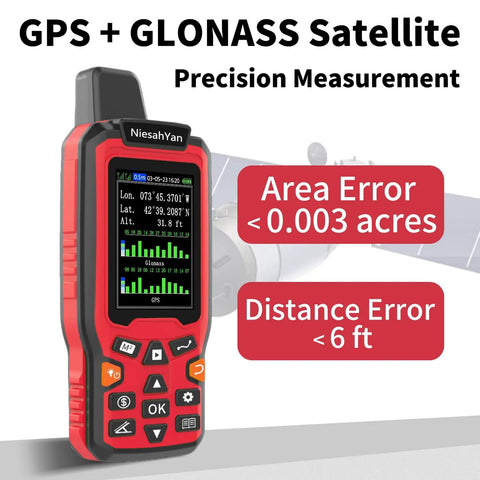 Built Tough Handheld GPS Surveying Tool With GPS GLONASS For Pro Grade, Real World Field Use, showing precision error display